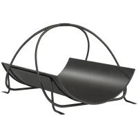 Outsunny Suporte de lenha para interior 51 x 38 x 33cm prateleira geométrica para lenha com alça em metal, Preto(m-1)