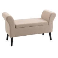 HOMCOM Banco estofado com arrumação, baú com apoios de braço, altura do assento 46 cm, poliéster com toque aveludado, 111,5 x 41 x 65 cm, Bege(m-6)