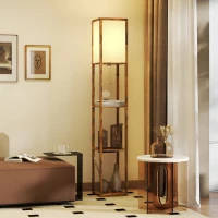 HOMCOM Floor Lamp with Shelves, 4 Layer Standing Lamp with USB Ports, 3 Colour Temperature, Rustic Brown(m-10)