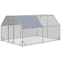 PawHut Gallinero para Exterior Grande 2,8x3,8x1,95 m Jaula de Gallinas de 2 Habitaciones Cubierta de Tela Oxford Anti-UV Plata(m-11)
