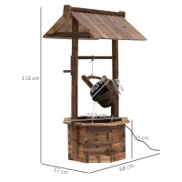 Outsunny Fonte de madeira para exterior Fonte de jardim com água a borbulhar Bacia decorativa Ornamentos Bomba Jogo de água Fonte para terraço para jardim relvado 68 x 57 x 118 cm Castanho(m-3)