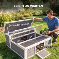 PawHut Schildkrötenhaus aus Holz mit Freilauf Haupthaus Sichtfenster aufklappbarer Oberseite 2 Türen 113x106,5x44,5 cm Dunkelgrau(m-7)