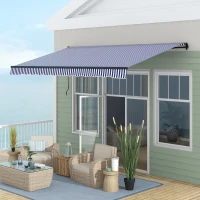 Outsunny Toldo solar para terraço, com manivela, resistente às intempéries, 400 cm x 300 cm, Azul + Branco(m-6)