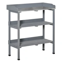 Outsunny Mesa para Plantio Mesa de Jardinagem com Superfície de Trabalho em Metal Madeira Cinza 76 x 37 x 89 cm(m-6)