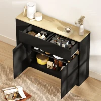 HOMCOM Kitchen Island, Storage Cabinet with Adjustable Shelf, 2 Drawers, 3 Open Shelves, Black(m-9)
