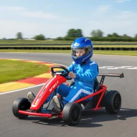 AIYAPLAY 24V Elektro-Go-Kart zum Fahren und Driften, Nylon-Reifen, Sicherheitsgurt, Hupe, Musik für 8-12 Jahre Rot(m-10)