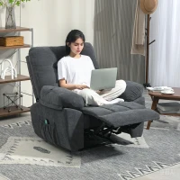 HOMCOM Poltrona reclinável, Poltrona de massagem estofada com 8 pontos de vibração, apoio de pés ajustável, bolso lateral, poltrona reclinável, Cinza(m-2)