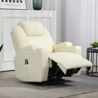 HOMCOM Poltrona relax com função de massagem, encosto reclinável, giratória, até 150 kg, couro sintético, Creme branco(m-6)