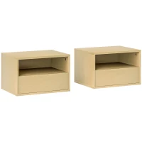 HOMCOM Conjunto de 2 Mesas de Cabeceira de Parede, Mesa de Cabeceira, Criado-mudo, Aglomerado, Natural, 45 x 35 x 27,5 cm(m-1)