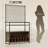 HOMCOM Estante de cozinha com superfície de trabalho, painéis de malha metálica, 5 ganchos, armário de cozinha para temperos, panelas, frigideiras, marrom(m-3)