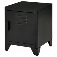 HOMCOM Mesa de cabeceira, mesa lateral com prateleira ajustável, porta, armário para quarto, sala de estar, metal, preto, 50 x 40 x 47,5 cm(m-6)
