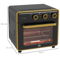 HOMCOM Miniforno, 20 L, fritura sem óleo, grelhar, assar, circulação de ar, 90-230° C, temporizador, 1400 W, preto+ouro(m-3)