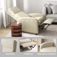 HOMCOM Relaxfauteuil Televisiefauteuil, Uitklapbare Voetsteun, Kantelbaar tot 160°, 64 x 86 x 102 cm, Crème(m-8)