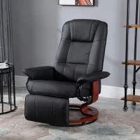 HOMCOM Poltrona Reclinável Poltrona de TV Poltrona de Deitar Couro Sintético Cadeira Giratória 360° Reclinável 145° Preto 78 x 87 x 100 cm(m-2)