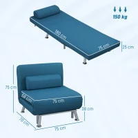 HOMCOM Poltrona dobrável com função de cama, poltrona relax dobrável em imitação de linho, encosto regulável, 75 x 70 x 75 cm, Azul(m-3)
