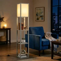 HOMCOM Floor Lamp with Shelves, 3 Layer Column Modern Standing Lamp for Living Room, Bedroom, Office, Grey(m-2)