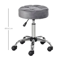 HOMCOM Banco de salão com rodas Banqueta giratória regulável em altura Toque de veludo Espuma Base cromada Cinzento claro 35 x 35 x 49-61 cm(m-3)