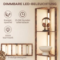 HOMCOM LED vloerlamp met planken, 5-laags dimbaar, moderne vloerlamp met 3 helderheidsstanden en voetschakelaar, rustiek bruin(m-5)