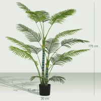 HOMCOM Palmeira Artificial com 16 folhas de plástico, planta artificial resistente a UV com vaso de plástico, para interior e exterior, verde(m-3)