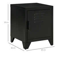 HOMCOM Mesa de cabeceira, mesa lateral com prateleira ajustável, porta, armário para quarto, sala de estar, metal, preto, 50 x 40 x 47,5 cm(m-3)