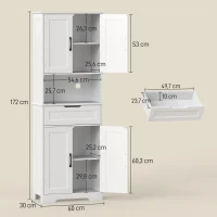 HOMCOM Buffet cuisine, armoire de cuisine avec 4 portes, tiroir, compartiment ouvert et étagères réglables, 60x30x172cm, blanc(m-3)