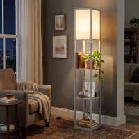 HOMCOM Floor Lamp with Shelves, 3 Layer Column Modern Standing Lamp for Living Room, Bedroom, Office, Grey(m-10)