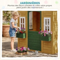 AIYAPLAY Cabane enfant extérieur en bois, maison enfant extérieure avec porte, fenêtres, 2 bacs à fleurs, 134,5x97x150cm, marron(m-5)