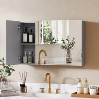 kleankin Wandmontierter Badezimmerspiegelschrank, Medizinschrank mit 3 Türen, Verstellbare Einlegeböden, Grau(m-10)