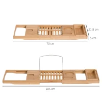 HOMCOM Prateleira para banheira em bambu tabuleiro ajustável para banheira para livro, iPad, telefone, SPA(m-3)