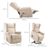 HOMCOM Poltrona relax, apoio de elevação, função deitado, até 200kg, 72,5x94x109cm, Creme(m-3)