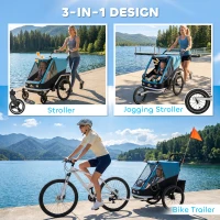 AIYAPLAY Fahrradanhänger für Kinder, 2-Sitzer, 2-in-1 faltbarer Kinderfahrradanhänger mit verstellbarem Sitz und Gurten, Blau(m-4)