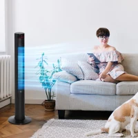 HOMCOM Ventilador de torre silencioso com controlo remoto 117 cm 70° oscilante, ventilador de pé com 4 modos, 3 velocidades, temporizador 12h, visor LED, Preto(m-2)