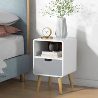 HOMCOM Mesa de cabeceira, design escandinavo, grande gaveta, acabamento resistente à água, 40 x 38 x 58 cm, Branco(m-2)
