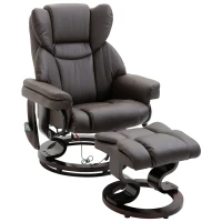 HOMCOM Poltrona Relax com Puff, Poltrona de TV giratória 360° com Massagem, Reclinável, Poltrona de Massagem com Bolso Lateral, Estofado em Pele Sintética para Sala de Estar Marrom(m-1)