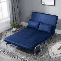 HOMCOM Sofá-cama, ajustável em 5 posições, imitação de camurça, estrutura metálica, inclui almofadas, azul-marinho(m-6)