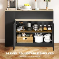 HOMCOM Kitchen Island, Storage Cabinet with Adjustable Shelf, 2 Drawers, 3 Open Shelves, Black(m-5)
