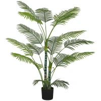 HOMCOM Palmeira Artificial com 16 folhas de plástico, planta artificial resistente a UV com vaso de plástico, para interior e exterior, verde(m-6)