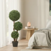 HOMCOM Kunstplant Buxusbol drievoudig, kunstplant met houten stam in pot, 30 x 30 x 100 cm, Groen(m-8)