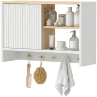 HOMCOM Armoire murale de salle de bain, meuble de rangement de salle de bains avec porte, étagères ouvertes et 5 crochets(m-13)
