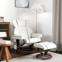 HOMCOM Poltrona relax com função de massagem e apoio para os pés, Poltrona reclinável, Couro sintético, 79 x 82 x 101 cm, Creme branco(m-6)