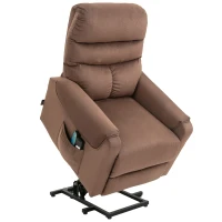 HOMCOM Poltrona de TV Elevatória Elétrica, Poltrona de Massagem com Função de Reclinar e Aquecimento, Poltrona Relax Ajustável com Controle Remoto e Bolso Lateral Tecido de Poliéster Marrom(m-1)