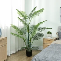 HOMCOM Palmeira Artificial com 16 folhas de plástico, planta artificial resistente a UV com vaso de plástico, para interior e exterior, verde(m-5)