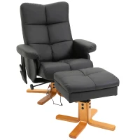 HOMCOM Poltrona de massagem com puff, Poltrona relax reclinável 145° com função de massagem, Espaço de arrumação, Couro sintético, 80 x 86 x 99 cm, Preto(m-1)