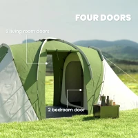 Outsunny Large Camping Tent Tunnel Tent with 2 Bedroom and Living Area, 2000mm Waterproof, Portable with Bag for 4-6 Man, Green(m-5)