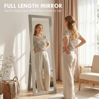 HOMCOM Full Length Mirror, 37 x 157 cm, Hanging or Freestanding, Rectangular Full Body Mirror for Living Room, Bedroom, Grey(m-4)