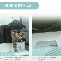 PawHut Kattenbak, Hutontwerp, 1 zeefmat, 1 schepje, uitneembare bodembak, Groen + Wit(m-7)