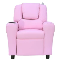 HOMCOM Sofá infantil Poltrona com apoio para pés, apoios de braço e porta-copos, encosto reclinável, sofá-cama relax para crianças 3-6 anos Rosa(m-6)