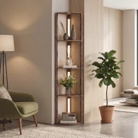 HOMCOM LED vloerlamp met planken, 5-laags dimbaar, moderne vloerlamp met 3 helderheidsstanden en voetschakelaar, rustiek bruin(m-9)