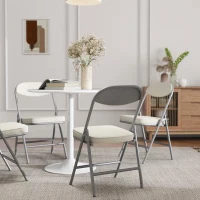 HOMCOM 4er-Set gepolsterte Klappstühle, Faltbare Stühle mit Cordbezug, Rückenlehne, Metallrahmen, Cremeweiß(m-9)