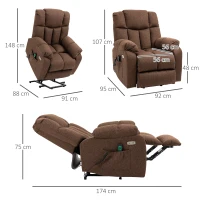 HOMCOM Poltrona elevatória com função reclinar e telecomando 92 x 95 x 107 cm, Castanho(m-3)